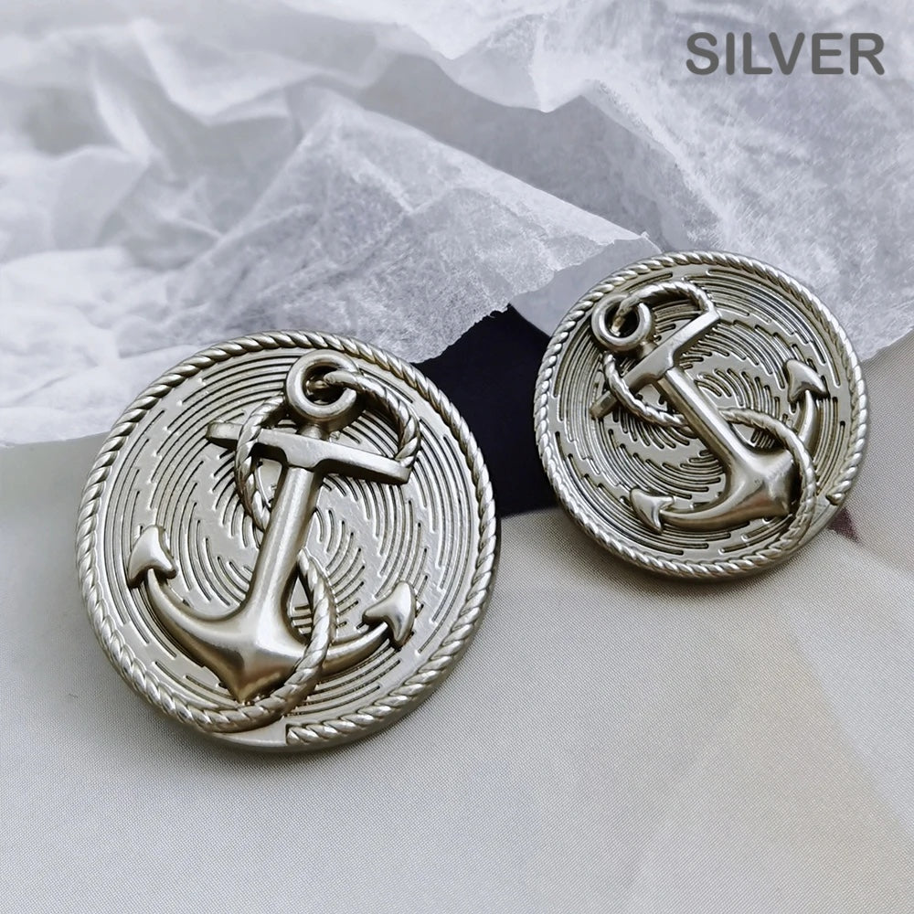 18mm 23mm 10PCs Metal Button in Gold and Silver with Anchor Design Shank Style Button
