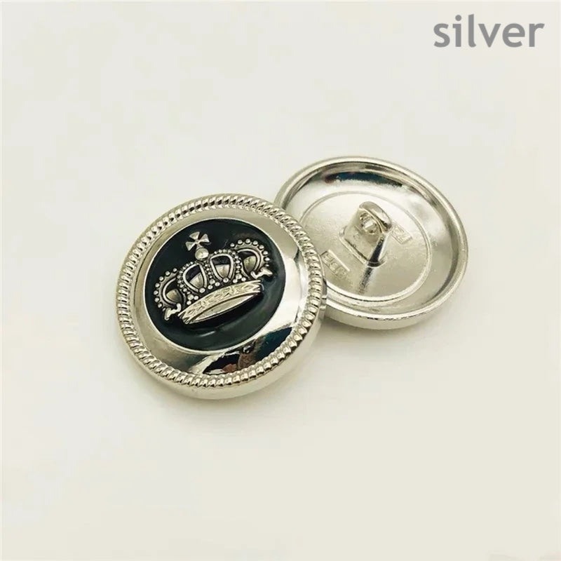10PCs 15mm 20mm Retro style crown shiny metal button in gold/silver for overcoat clothing blazer jacket sewing clothing buttons