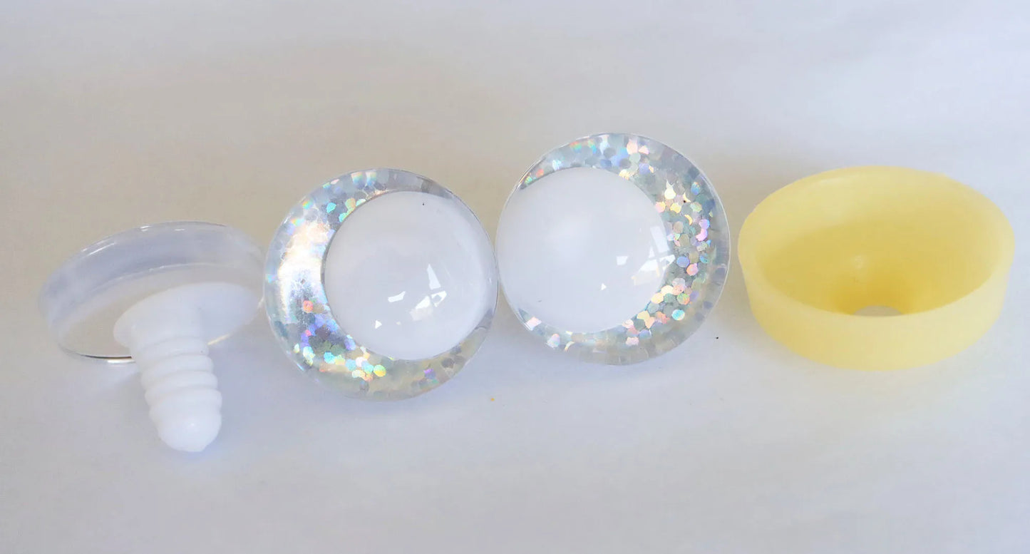 10Pairs Size 14mm-35mm Cartoon 3D Funny Style Safety Eyes with White Pupil Eyes, 11 kinds Glitter Colours & Washers #DIY amigurumi plush making