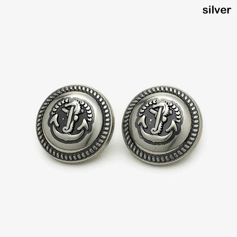 17.5mm 22.5mm Metal Button in Gold and Silver with Anchor Design Shank Style, 10PCs
