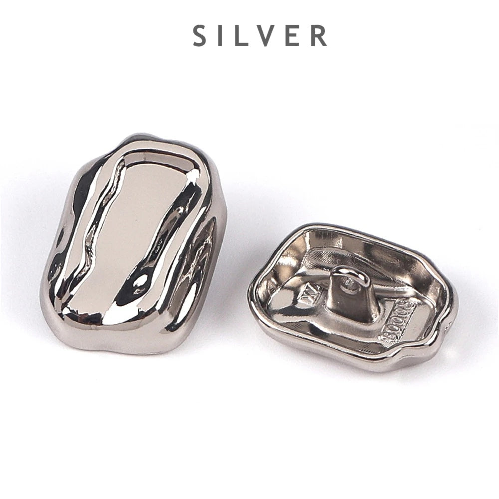 10PCs 18mm/25mm Irregular Style Rectangle Metal Shank Button in Gold and Silver Colour