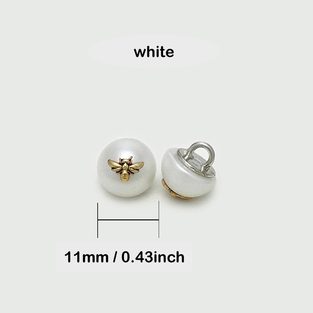 11mm 10PCs Bee Pattern Metal Shank Pearl Style Button in Pearl White and Black Colour option for DIY clothing overcoat jacket blazer coat