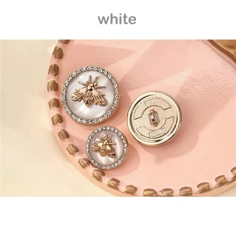 6PCs 18mm 25mm Gold Bee Retro Rhinestone Round Metal Shank Button #Coat #Dress #DIY Sewing Needlework