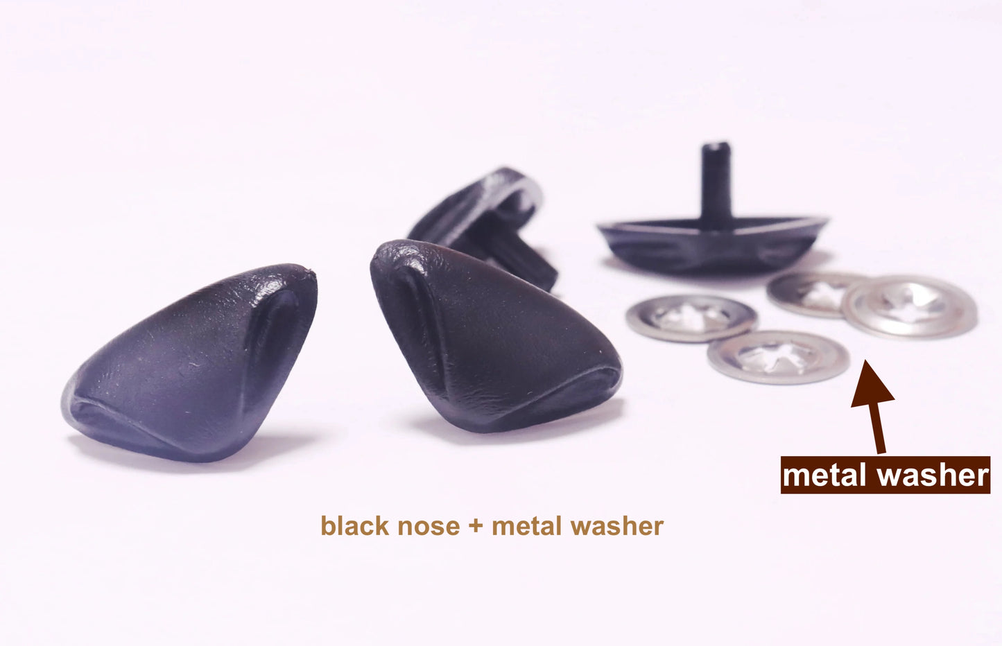 20x35mm Black Triangular Safety Nose Straight Stem and Metal Washer for DIY amigurumi plush, 20PCs
