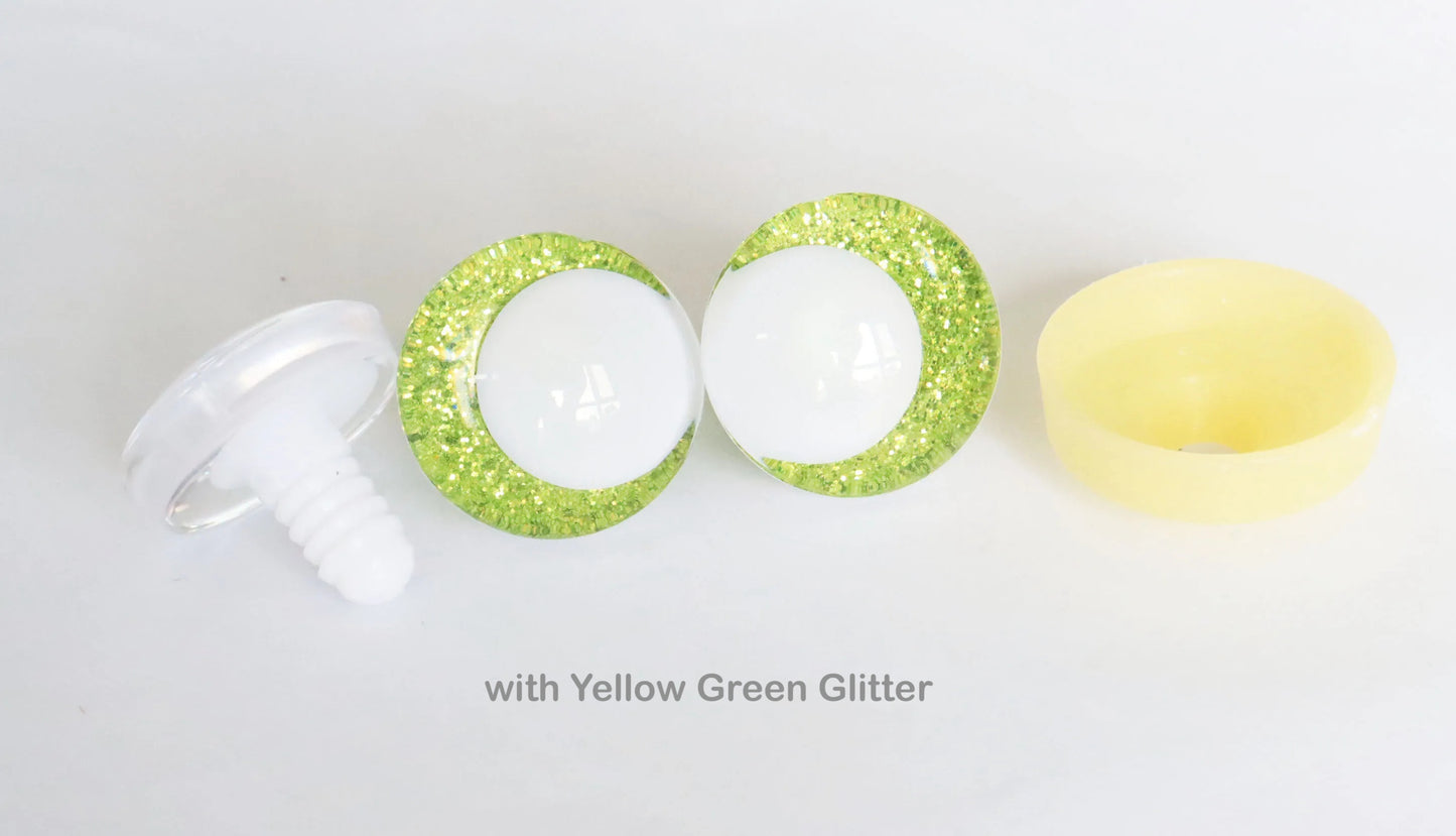 10Pairs Size 14mm-20mm Cartoon 3D Glitter Funny Style Safety Eyes with White Pupil Eyes, Glitter Colour & Washer #DIY amigurumi plush making